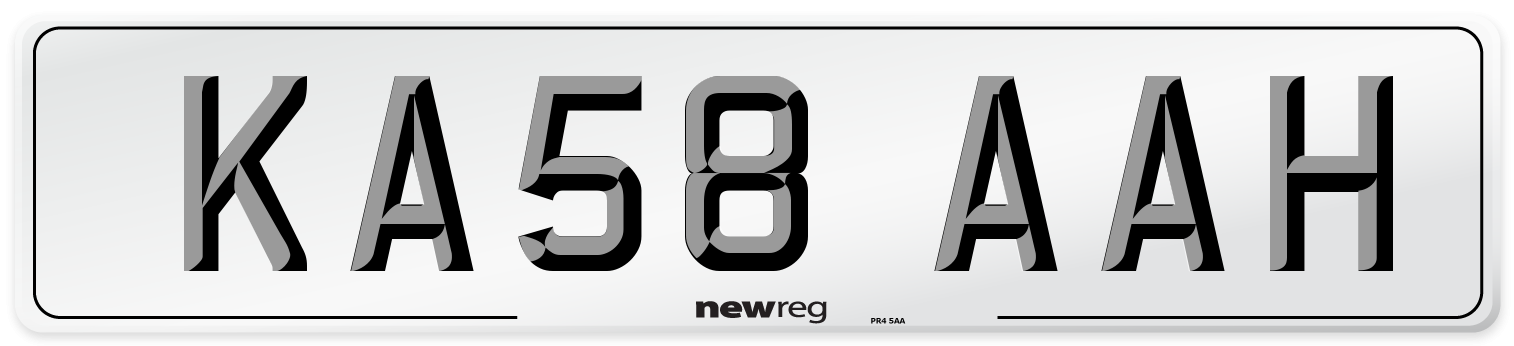 KA58 AAH Number Plate from New Reg
